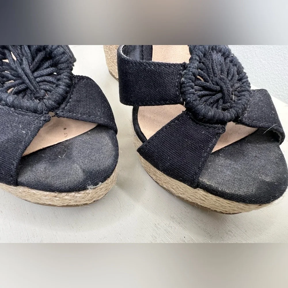 Nine West MAXIE3Y Black Canvas Espadrille Wedge Sandals